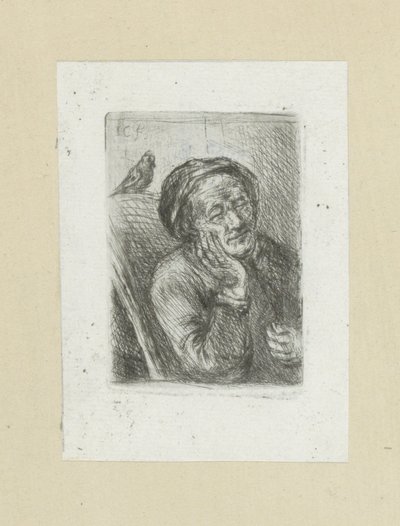 Vieil homme endormi avec un oiseau - Jan Chalon
