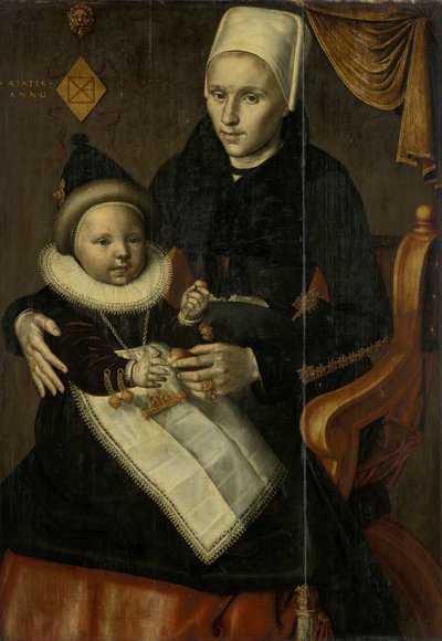 Mère et enfant en costume de Noord-Holland - Jan Claesz. (attributed to)