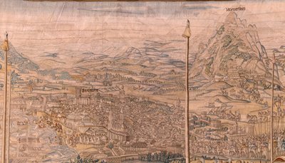 Tapisserie flamande. Série La Conquête de Tunis. Revue des troupes à Barcelone. Deuxième tapisserie de la série. Modèle Jan Vermeyen et Pieter Coecke van Aelst. 1543-1548. Manufacture Real Fábrica de Tapices de Santa Bárbara, Madrid. - Jan Cornelisz Vermeyen