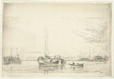 Vue de rivière avec barque et canot - Jan Daniël Cornelis Carel Willem baron de Constant Rebecque