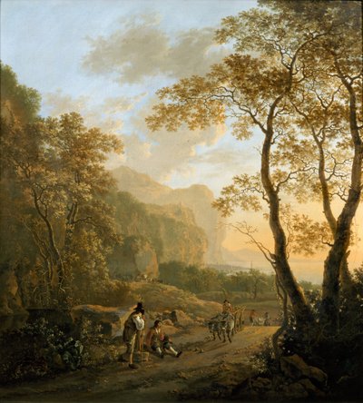 Paysage avec voyageurs au repos et charrette à bœufs, vers 1645 - Jan Dirksz Both