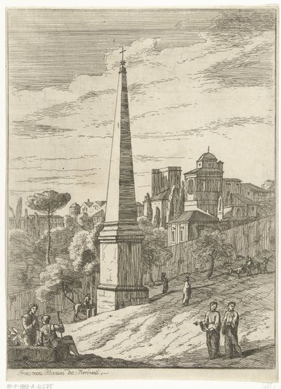 Paysage italianisant avec obélisque et vue sur la ville - Jan Frans van Bloemen