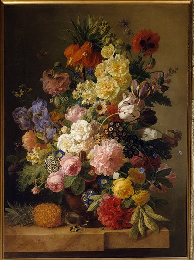 Fleurs sur une console en marbre avec un ananas - Jan Frans van Dael