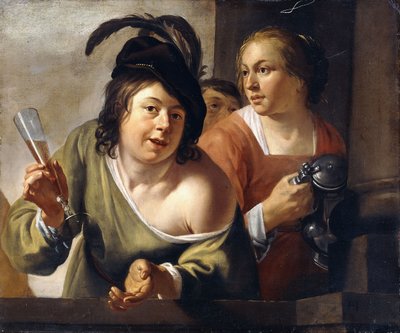 Un jeune buveur et une servante buvant sur un balcon - Jan Gerritsz. van Bronckhorst