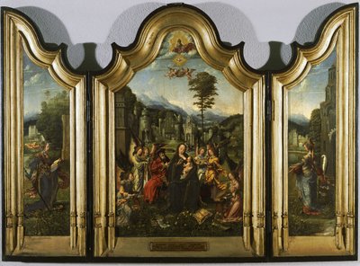 La Sainte Famille avec Sainte Catherine et Sainte Barbara Triptyque, vers 1505 - Jan Gossaert