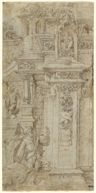 Deux rois et une femme quittant un palais élaboré - Jan Gossaert