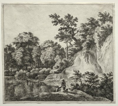 Le rocher baigné par la rivière - Jan Hackaert