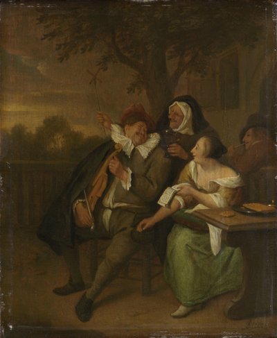 Homme avec un violon en mauvaise compagnie - Jan Havicksz. Steen (copy after)