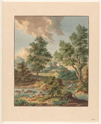 Paysage avec des oiseaux aquatiques dans une mare - Jan Hendrik Troost van Groenendoelen