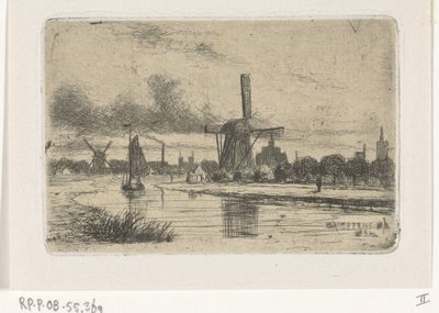 Paysage fluvial avec moulins - Jan Heppener