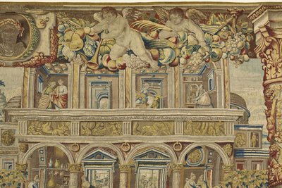 (détail) du palais et ange musicien de Vertumne et Pomone, vers 1630 - Jan II Raes