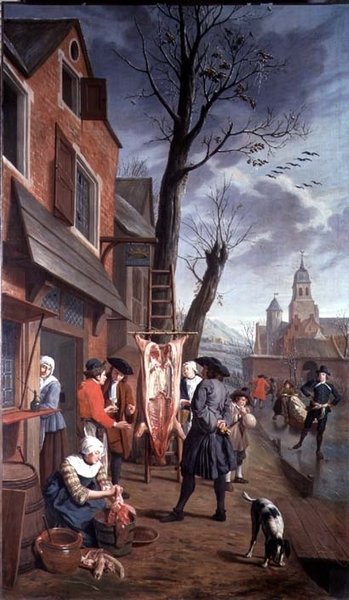 Devant la boucherie (une série de quatre) - Jan Josef the Younger Horemans