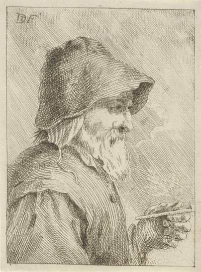 Vieil homme avec barbe et pipe à la main - Jan Lauwryn Krafft (I) (attributed to)