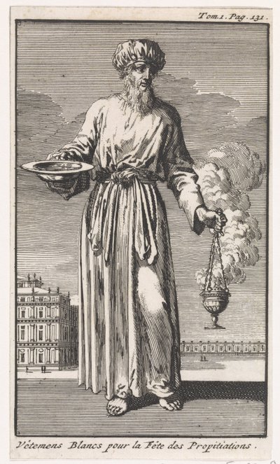 Grand prêtre en vêtements liturgiques blancs pour le Jour des Expiations - Jan Luyken
