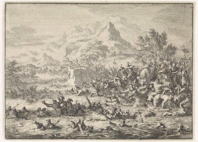 Placidus bat les Juifs au Jourdain et les pousse dans la rivière - Jan Luyken