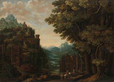 Paysage montagneux avec vallée fluviale et châteaux - Jan Meerhout