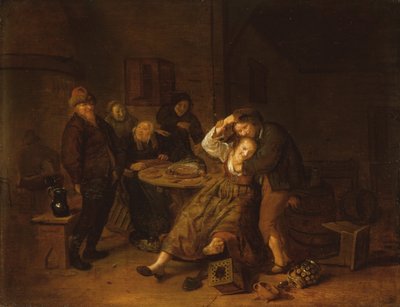 Intérieur de taverne avec un rustre festoyant avec une fille - Jan Miense Molenaer