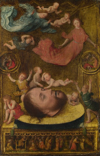 La tête de Saint Jean-Baptiste, avec des anges en deuil et des putti - Jan Mostaert