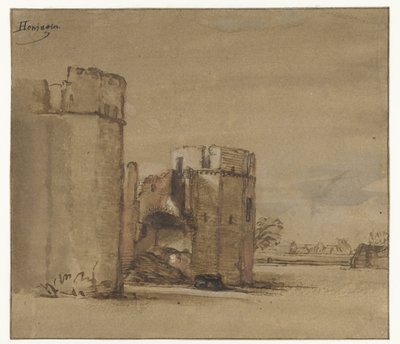 Vue du château Honingen près de Rotterdam - Jan Ruyscher (attributed to)