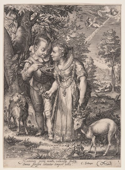 Printemps (Deux enfants jouant avec un oiseau), extrait des Quatre Saisons - Jan Saenredam