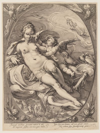 Vénus et Cupidon, extrait de Trois déesses assises dans les nuages - Jan Saenredam
