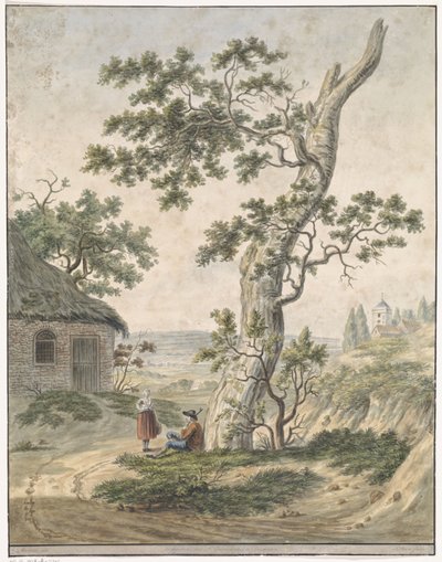 Paysage avec un homme et une femme près d