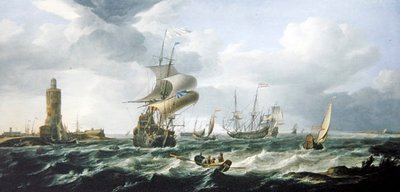 Estuaire avec navires néerlandais par vent fort - Jan Theunisz Blankerhoff
