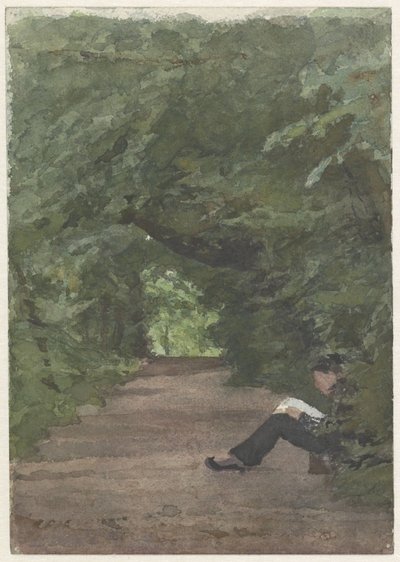 Homme lisant dans une allée forestière - Jan Veth