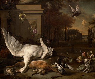 Nature morte avec cygne et gibier devant un domaine de campagne, vers 1685 - Jan Baptist Weenix