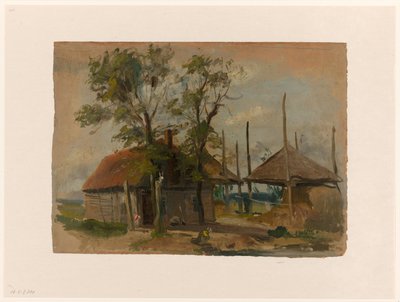 Maison de paysan avec deux meules de foin - Jan Weissenbruch