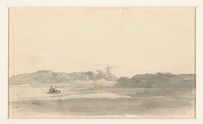 Paysage de prairie avec charrette de foin et moulin à vent - Jan Weissenbruch