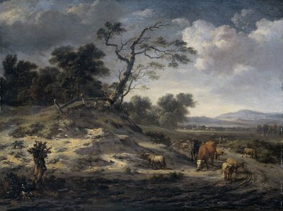 Paysage avec du bétail sur une route de campagne - Jan Wijnants