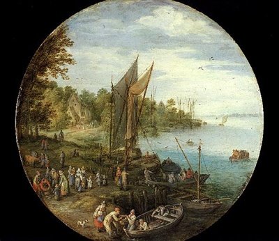 Estuaire boisé avec un ferry - Jan the Elder Brueghel