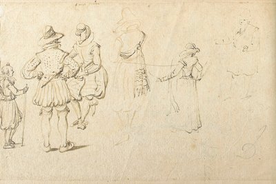 Cinq figures vues de dos, et une autre figure - Jan the Elder Brueghel