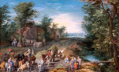 Scène de route avec voyageurs et bétail - Jan the Elder Brueghel