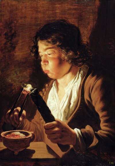 Feu et enfance : Garçon avec pinces à feu et torche - Jan the Elder Lievens