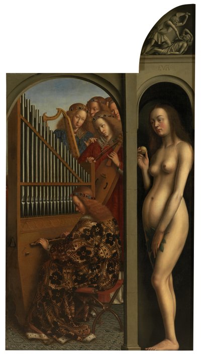 Anges et Ève musiciens (huile sur toile) - Jan van (after) Eyck
