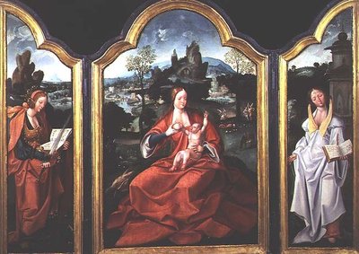 Le repos pendant la fuite en Égypte avec Sainte Catherine d