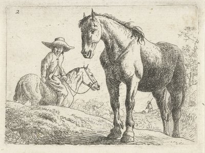Un cheval, un homme à cheval en arrière-plan - Jan van Aken