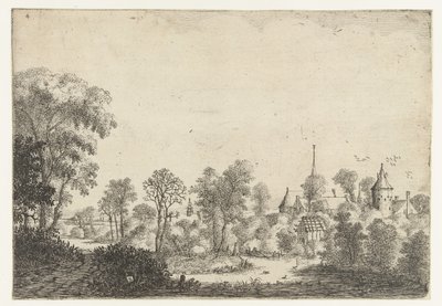Paysage avec vue sur un village et un homme en bateau - Jan van Brosterhuyzen