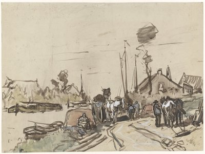 Déchargement de charrettes près d
