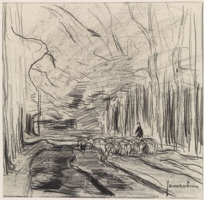 Troupeau de moutons dans une forêt - Jan van Essen