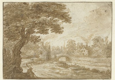 Paysage avec maisons et un petit pont - Jan van Goyen (possibly)