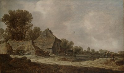 Un chemin sablonneux avec des cottages au toit de chaume - Jan van Goyen