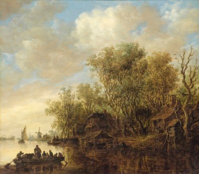 Paysage fluvial avec un ferry-boat - Jan van Goyen