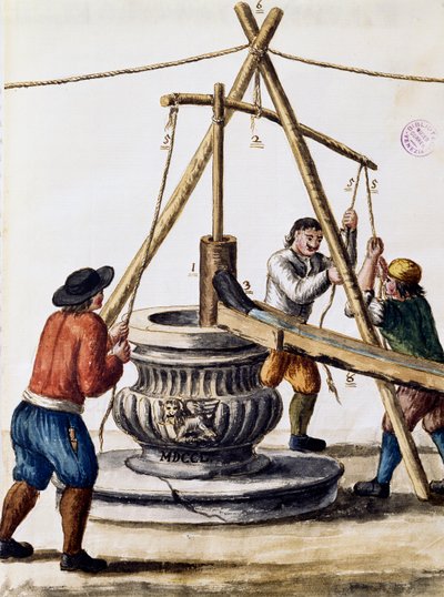 Creusement de puits, illustration du livre illustré des costumes vénitiens, par Jan Grevenbroeck (1731-1807), aquarelle, Italie - Jan van Grevenbroeck