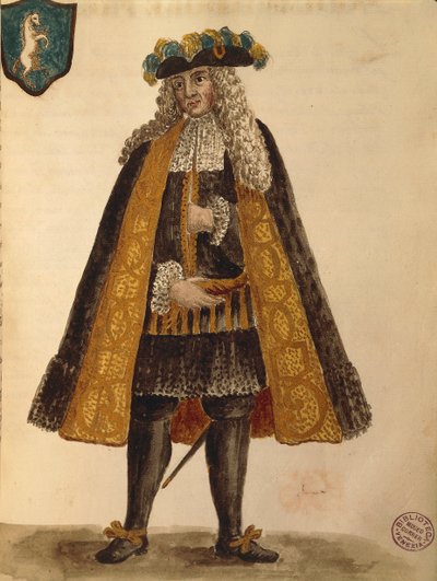 Ambassadeur sarde, Gli Abiti de Veneziani, extrait du livre illustré de costumes - Jan van Grevenbroeck