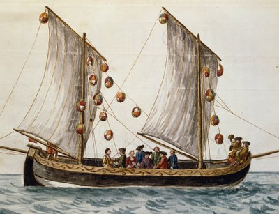Bateau vénitien décoré pour la Fête du Rédempteur, par Jan Grevenbroeck (1731-1807), aquarelle, Italie - Jan van Grevenbroeck