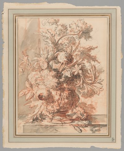 Fleurs dans une urne décorée de Putti, sur un socle - Jan van Huysum