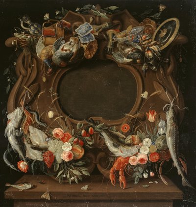 Cadre du médaillon avec une représentation allégorique des quatre éléments - Jan van Kessel the Elder